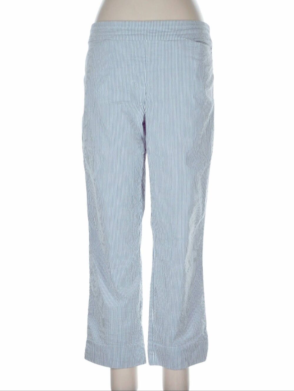 Hilary Radley Seersucker Tummy Control Cropped Pull-On Pants, Blue/White Sz. S